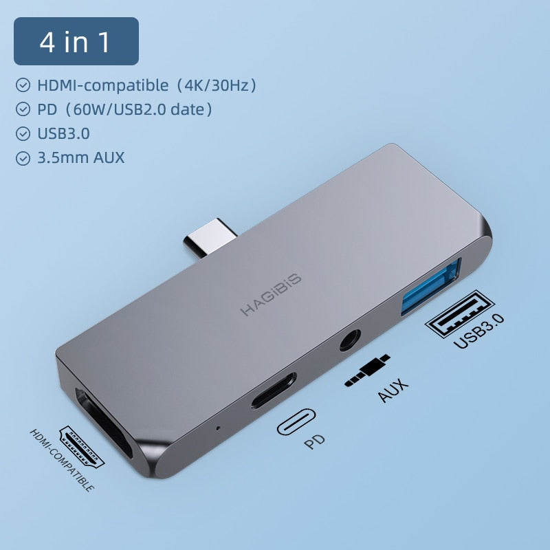 Hagibis USB C Hub Typ-C zum HDMI-kompatiblen Adapter 3,5 mm Audio PD-Lade-USB 3.0-Portkonverter für iPad Pro MacBook Laptop