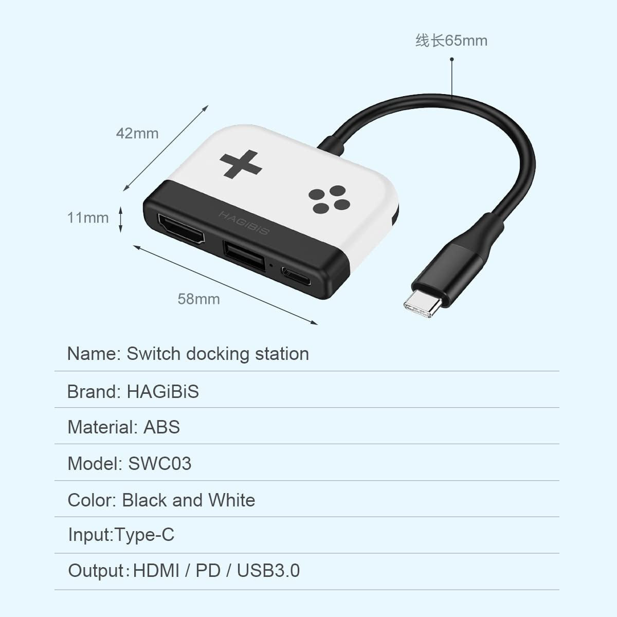 Hagibis Switch Dock for Nintendo Switch Portable TV Dock Charging Docking Station Charger 4K HDMI-compatible TV Adapter USB 3.0  White