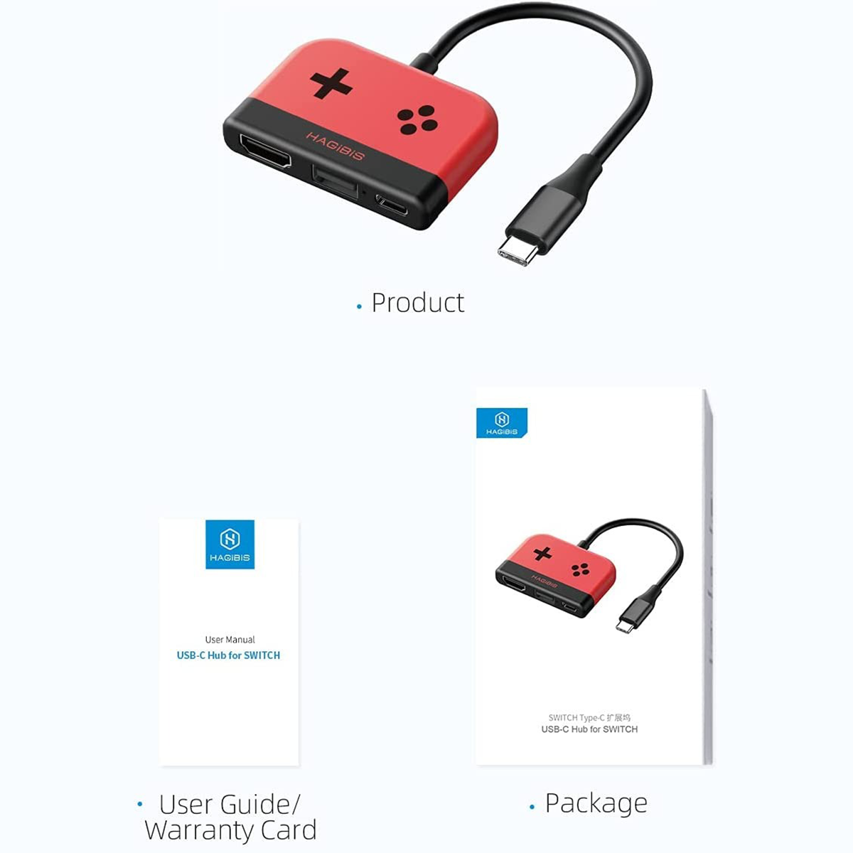 Hagibis Switch Dock for Nintendo Switch Portable TV Dock Charging Docking Station Charger 4K HDMI-compatible TV Adapter USB 3.0 Red