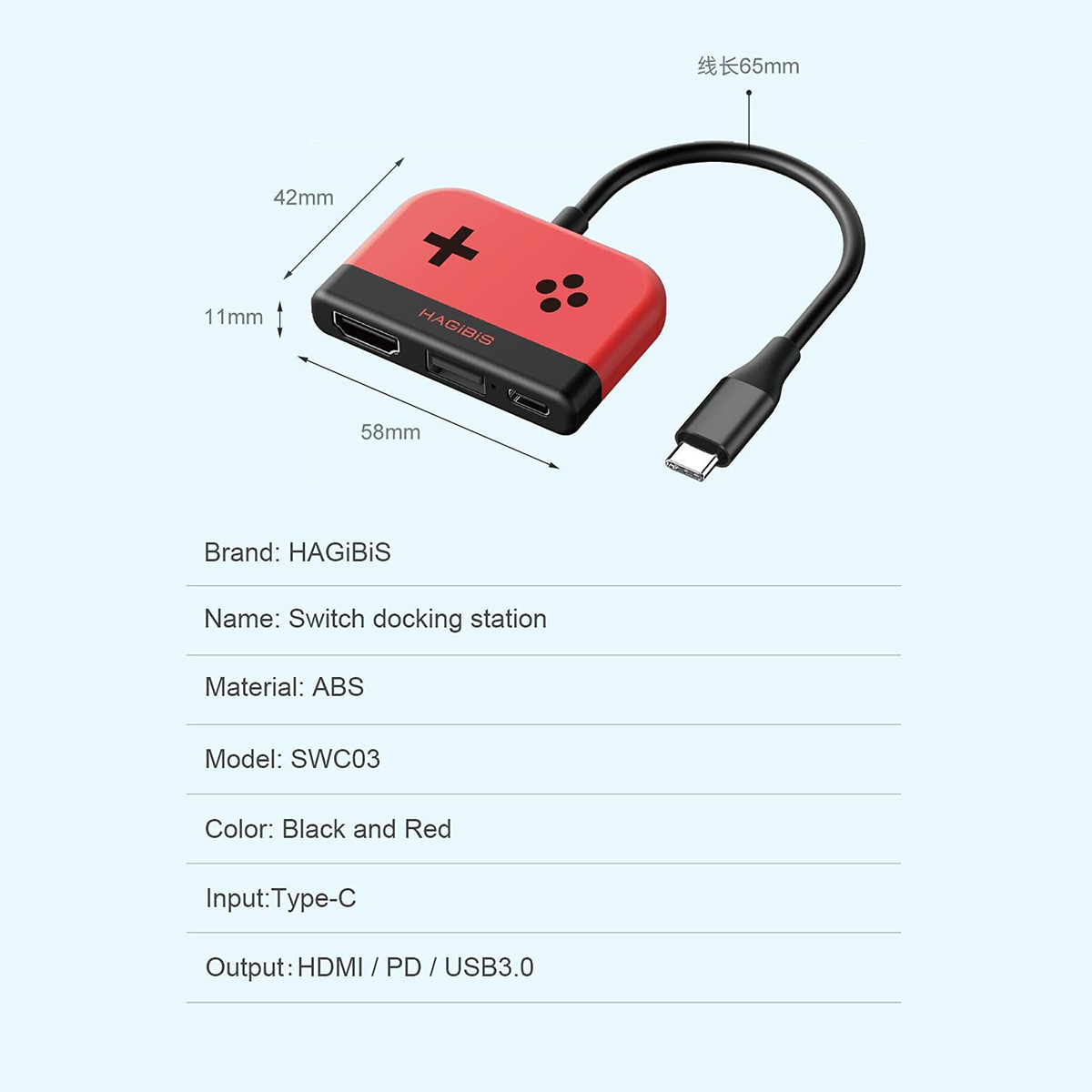 Hagibis Switch Dock für Nintendo Switch Portable TV Dock Lading Docking Station Ladegerät 4K HDMI-kompatible TV-Adapter USB 3.0